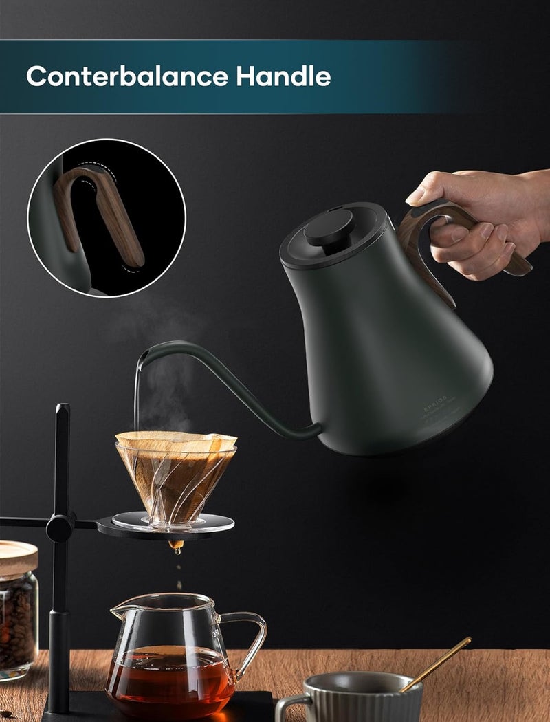 intasting Gooseneck Electric Kettle with ±1℉ Temperature Control for Pour Over Coffee & Tea, Quick Heating, BPA-Free Stainless Steel, Built-in Brew Timer, 1500W/0.9L (Onyx Black) - Image 3